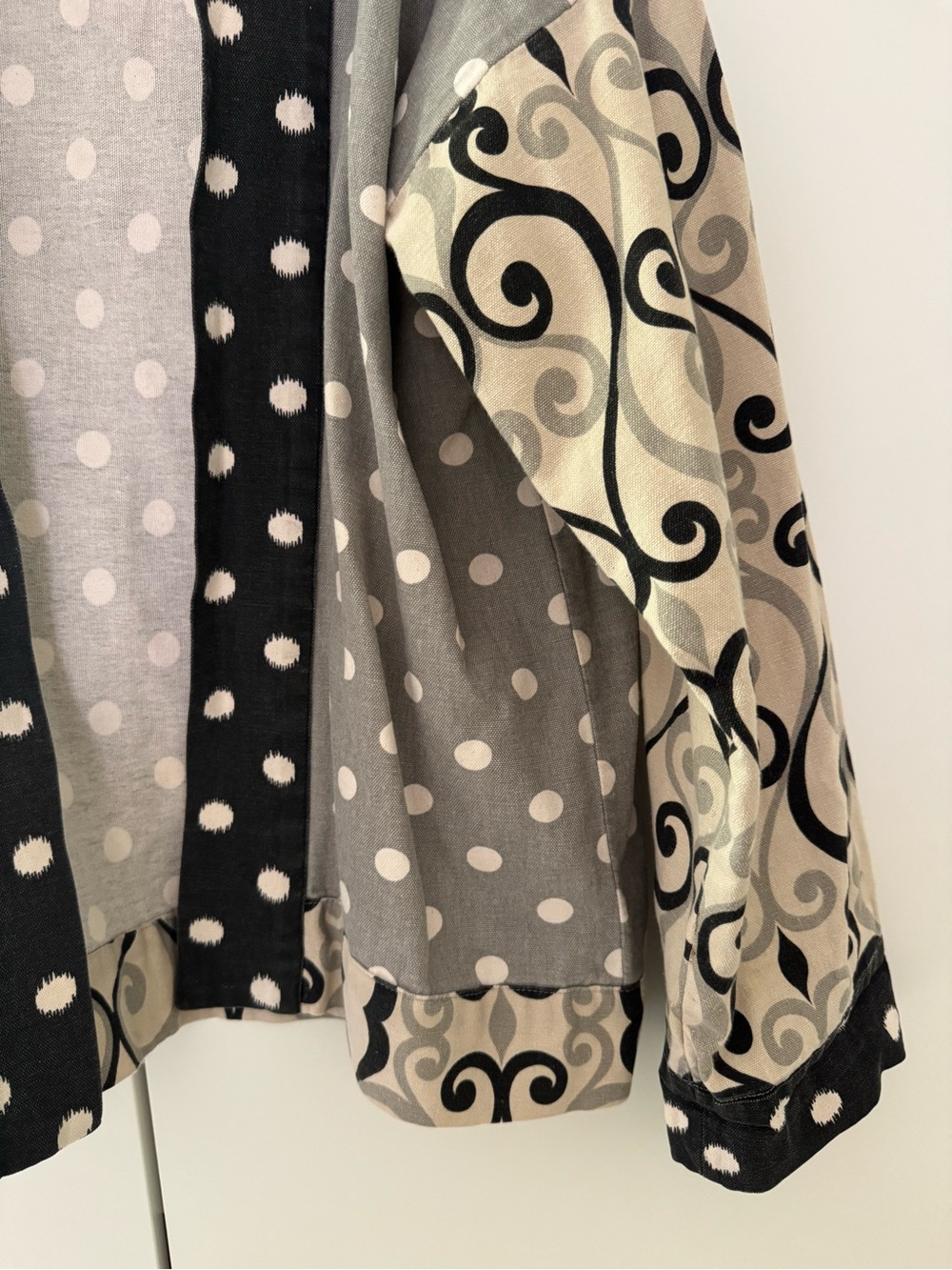 Polka Dot & Swirl Open Cardigan - Gray, Black, Cream - Picture 2 of 3